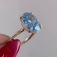 Bague de fiançailles pour femme en diamant bleu de laboratoire certifié IGI, 3,30 carats au total, avec halo caché, forme ovale, D-E-F VVSVS, bleu fantaisie