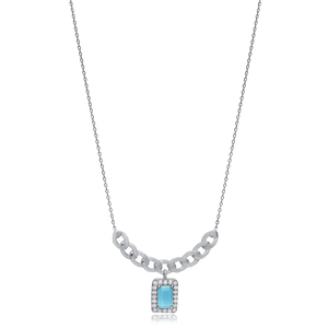 Diseño de forma rectangular turquesa CZ piedra brillante encanto collar turco hecho a mano colgante 925 joyería de plata - Product Image 5