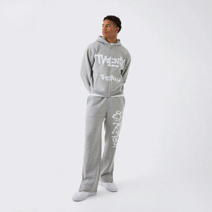 Survêtement unisexe surdimensionné gris chiné décontracté avec logo personnalisé OEM, imprimé et embossé, respirant, grande taille - Product Image 4