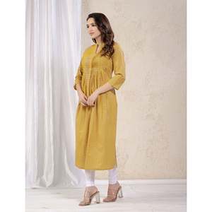 Kurti Recto Amarillo de Tela de Red con Estampado Butti, Traje Salwar Étnico Indio-Pakistaní de Alta Calidad, Estilo Anarkali, Última Moda para Fiestas - Product Image 4