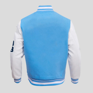 Men's Light Blue <b>White</b> Varsity <b>Jacket</b> Preppy Style Turn-down Collar Regular Sleeve Heat-Transfer Printing Left Sleeve Logo - Product Image 4