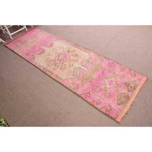 3.2x10.2 ft Vintage Turkish <b>Rug</b>, <b>Runner</b> <b>Rug</b>, Pink Herki Striped <b>Rug</b> - Product Image 3