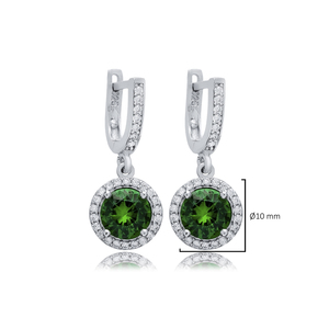 Emerald CZ Stones Round Shape Wholesale Handmade Turkish 925 <b>Sterling</b> <b>Silver</b> <b>Dangle</b> <b>Earrings</b> - Product Image 2