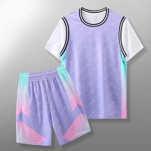 Ensemble de maillots d'entraînement personnalisés à col en O pour hommes et jeunes Short de basket-ball respirant Combinaison de sport avec imprimé à deux poches - Product Image 1