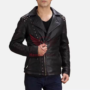 <b>Men's</b> Stylish Design Black Studded Biker Sheepskin 100% Genuine Leather <b>Jacket</b> Best Quality Fashion Black Leather <b>Jacket</b> - Product Image 1