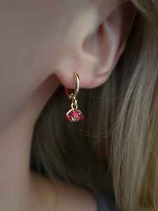 Pink <b>Ruby</b> Sterling Silver Dangle Earrings Natural Cute Dainty Floral Jewelry Gift for Her - Product Image 2