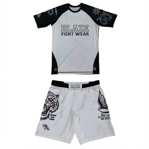 Blaze Fight Wear Men'<b>s</b> & Women'<b>s</b> Full Coverage Rashguard Set & Jiu Jitsu Shorts for BJJ MMA Jiu Jitsu Training Adults Fighting - Product Image 1