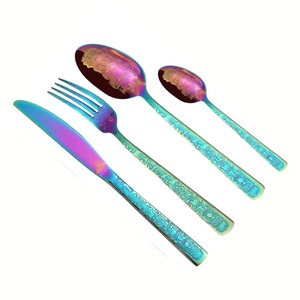 Ensemble de couverts en acier inoxydable à revêtement multicolore 5 couverts à poignée plate pour la cuisine, la table, le café et la maison. - Product Image 2