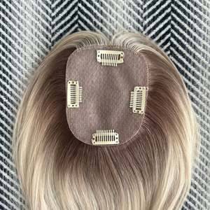 Brazilian Remy Human <b>Hair</b> Lace Front Topper #R8/1001 <b>Root</b> Cinnamon Brown Pearl Blonde - Product Image 4