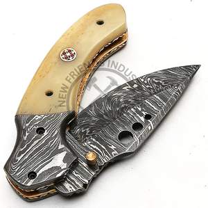 Couteau pliant en acier damas de qualité supérieure avec poignée en os de chameau couteau de poche de Camping pour couteau de chasse de survie en plein air - Product Image 5