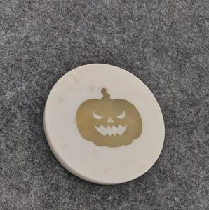 Handcrafted white marble coaster with brass Santa <b>hat</b> inlay modern festive marble drink coaster for <b>holiday</b> table decor handmade - Product Image 6