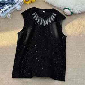 เสื้อกั๊กแขนกุดทรงหลวมสำหรับผู้ชาย, เสื้อยืดถักแวววาวคอเสื้อไซส์ใหญ่พิเศษระบายอากาศได้ดี - Product Image 5