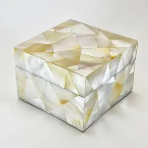 Tocador blanco de lujo hecho a mano madre perla cuadrado joyero forma rectangular estilo Vintage - Product Image 4