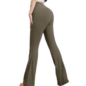 Pantalones de yoga para levantamiento de glúteos con control de barriga de cintura alta para mujer, tela de LICRA sin costuras de pierna ancha elástica para entrenamiento de verano para correr - Product Image 3