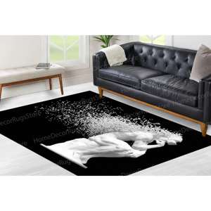 Tapis imprimé avec motif de sculpture moderne, noir et blanc, décoration tendance pour la maison, avec tapis à poils doux - Product Image 2