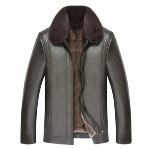 เสื้อโค้ทหนังทรงสลิมฟิตสำหรับผู้ชายเสื้อแจ็คเก็ตหนังแฟชั่น - Product Image 1