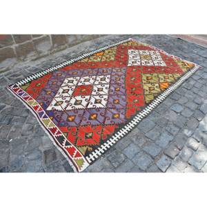 Tapis Kilim Turc Vintage 5.3 X 8.1ft Rouge Vert Patchwork Design Laine Latex pour Salon Couloir 9x12 Rectangle Jute Tapis - Product Image 3