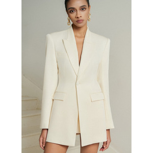 Blazer de style élégant pour femmes, poche avant boutonnée sur la poitrine, Blazer drapé dos nu Lya, vêtements d'été pour femmes, marque locale blanche - Product Image 1