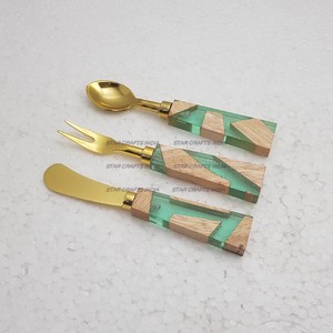 Juego de cubiertos de oro pulido con espejo de madera y resina al por mayor, juego de cubiertos de acero inoxidable, utensilios para comer, juego de cubiertos - Product Image 2