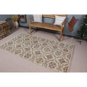 Vintage Rug, 3.9x6.8 ft Area Rug, <b>Brown</b> Abstract <b>Wool</b> Turkish Rug - Product Image 1