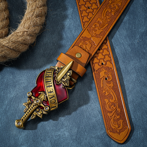 Cinturón de Cuero Genuino con Hebilla de Aleación, Diseño de Flor de Diamante, Estilo Ejecutivo - Product Image 6