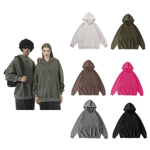 350gsm coton lavage à l'acide à capuche Anti-rétrécissement surdimensionné Vintage poids lourd pull sur sweat à capuche hommes pull Streetwear - Product Image 1