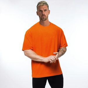 Haute qualité 100% coton tricoté hommes Gym T-Shirts grande taille coupe ample été Style décontracté couleur unie 220 grammes poids du tissu - Product Image 6