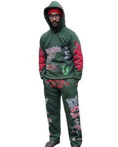 Conjuntos de Sudadera Corta con Capucha y Pantalones Deportivos Acampanados de Felpa de Algodón, Precio Bajo de Fábrica, Logotipo Personalizado Impreso, Chándales en Venta - Product Image 1