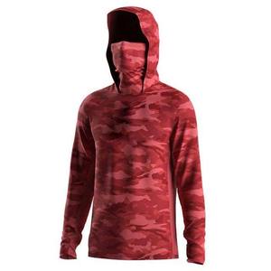 Men's Red Camouflage Hooded <b>Long</b> <b>Sleeve</b> Fishing Shirt UPF 50 Quick Dry Polyester Pullover <b>Top</b> - Product Image 1