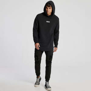 Sweat à capuche coupe longue pour homme, 100 % coton, coupe-vent, avec ourlet incurvé, personnalisable avec logo OEM, idéal pour le fitness – Vente en gros - Product Image 2
