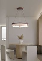 Lustre rond moderne de style nouveau en travertin jaune, luminaires suspendus en bois pour salle à manger