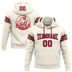 Cream Hoodie with <b>Red</b> Letters Logo Design <b>Fleece</b> Full Dye Sublimation Sweatshirts Jumpers <b>Mens</b> 100% Polyester <b>Fleece</b> Hoodies - Product Image 1