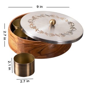 Ensemble de 9 boîtes à épices modernes en bois de haute qualité couvercles en acier inoxydable pour assaisonnement de cuisine table de stockage de bijoux artisanat gravé - Product Image 4