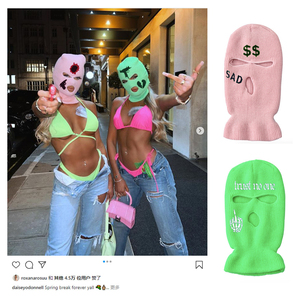 Cagoule brodée avec logo personnalisé masque de cyclisme néon masque de ski chapeau couleur unie cagoule masque tricoté - Product Image 4