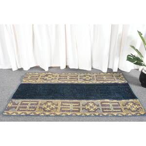 Alfombra de lana de retazos amarilla y negra tradicional, alfombras rectangulares turcas hechas a mano de 2,1x3,8 pies para sala de estar, Alfombra de látex para cabecera - Product Image 3