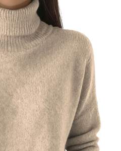 Suéter de Cuello Alto Beige Claro Personalizado para Mujer, Suéter de Punto de Lana Acrílica, Jersey de Manga Larga para Invierno, Fabricante Personalizado, OEM, Venta al por Mayor - Product Image 2