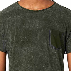 เสื้อยืดแขนสั้นสีเขียวมะกอกสำหรับผู้ชาย ทรงปกติ ผ้าคอตตอนเจอร์ซีย์ สไตล์ลำลอง คอกลม สีพื้น ดีไซน์มีกระเป๋า - Product Image 6