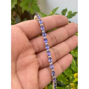สร้อยข้อมือเทนนิสทองคำ 14k ประดับแทนซาไนต์ เครื่องประดับแฟชั่น - Product Image 3