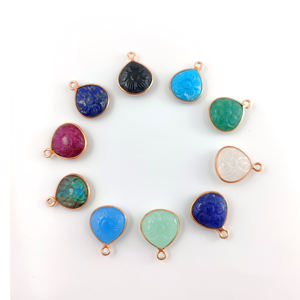 Labradorite taille de la pierre précieuse 12mm sculpture de fleur en forme de cœur en Vermeil d'or en argent Sterling 925 lunette ensemble charme pendentif en argent - Product Image 3