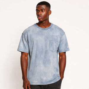 Acid Wash Stone Washed 100% Cotton Woven <b>Men's</b> Summer Short Sleeve Crew Neck T-<b>Shirt</b> Breathable - Product Image 2