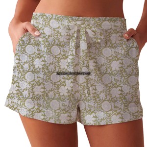 Nouveaux shorts de pyjama pour femmes en pur coton à imprimé floral, mode décontractée pour la maison, avec taille élastique douce pour le printemps et l'été - Product Image 1
