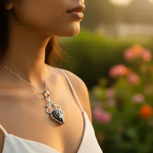 Collier pendentif en onyx noir pour femmes, argent sterling 925, charme bohème, plaqué or, bijoux cadeau - Product Image 2