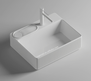 Lavabo Artistico in Ceramica Bianca Lucida Cotta ad Alta Temperatura, 20 Pollici, Doppio Lavabo da Appoggio per <span class=keywords><strong>Bagno</strong></span> con Area di Drenaggio Integrata - Product Image 3