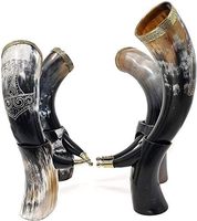 Cuerno Vikingo para Beber de Alta Calidad y Elegante, Hecho a Mano con Cuerno Natural, Ecológico, con Base de Metal Pulido, para Resorts/Restaurantes, CRAFTS