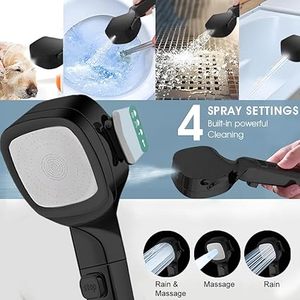 11-Inch Matte Black Wall-Mounted Handheld Shower 59\" High Pressure Hose 4 Settings & Dual-Outlet-Bath <b>Hardware</b> Sets - Product Image 3