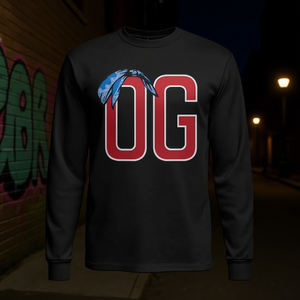 T-shirt à manches longues Og Original Gangster Bandanas, noir, logo rouge, col rond unisexe, vêtements promotionnels pour adultes - Product Image 3