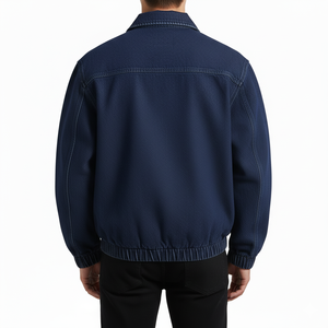 Veste en jean rétro vintage pour homme Jishi, qualité supérieure, poids lourd, coupe-vent, fermeture éclair, col montant, toile personnalisée, 100% polyester - Product Image 5