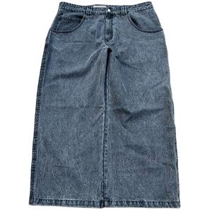 Pantalones vaqueros de pierna ancha holgados personalizados de alta calidad para hombre, 100% algodón, transpirable, estilo informal, logotipo bordado, color oscuro - Product Image 1