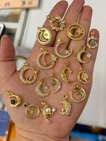 Ciondoli Personalizzati a Tema Nazionale con Zirconi Pavé Placcati Oro 18k, Ciondolo Luna Celeste per Creazione Fai-da-te di Collane, Accessori Donna