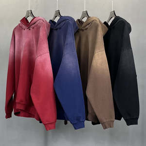 Sweat à capuche streetwear coupe classique, lourd, délavé au soleil, usé, brodé, tendance 2026, pull tendance de la rue - Product Image 1